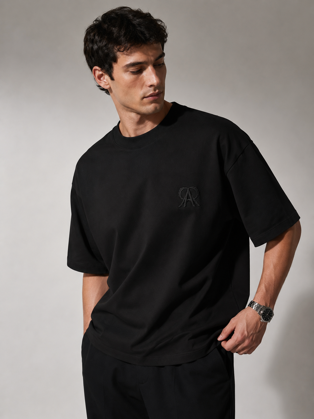 Premium Siyah Oversize Baskılı Tişört |  Riviera